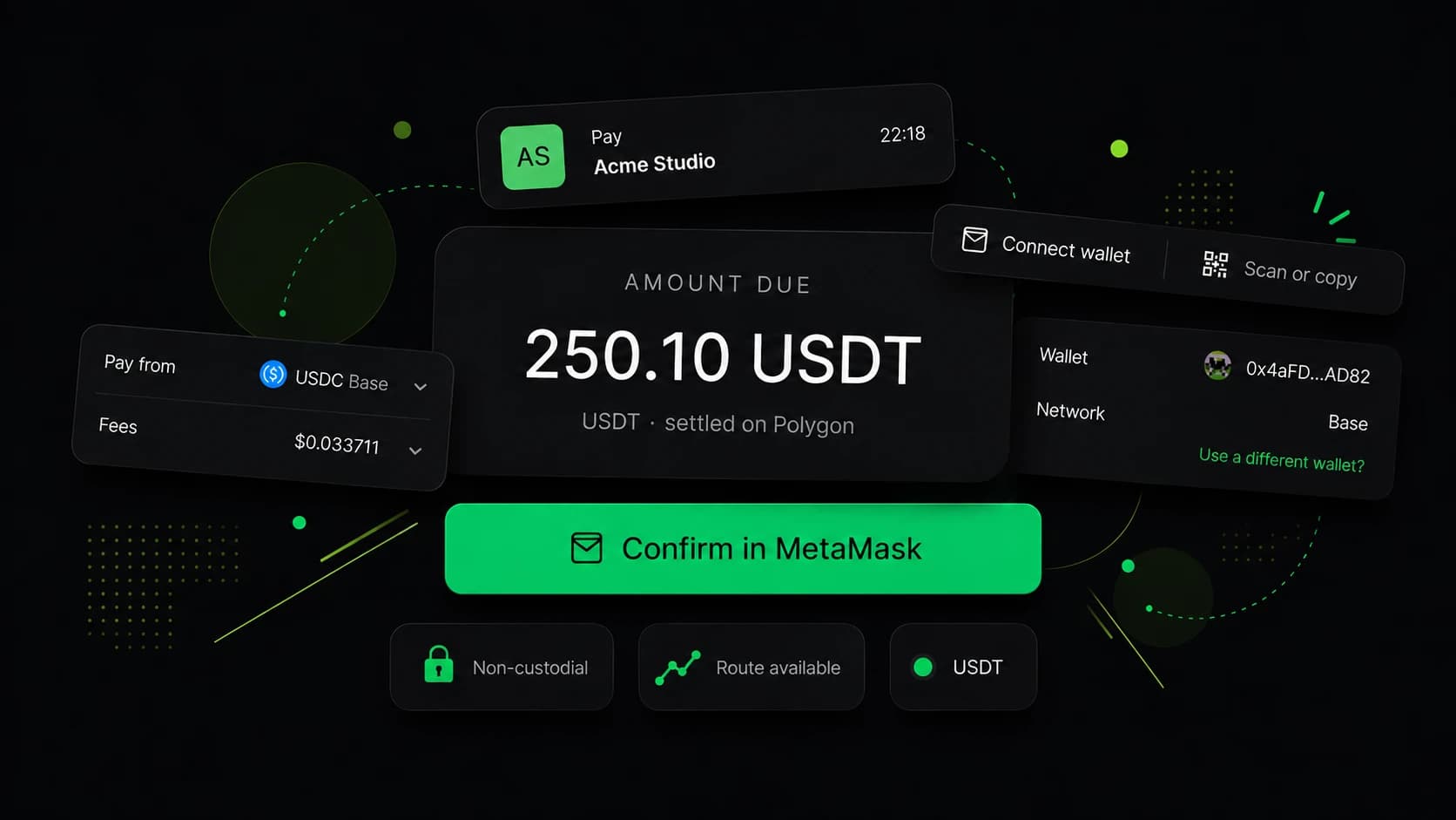 Payclave checkout showing a USDT payment that settles on Polygon