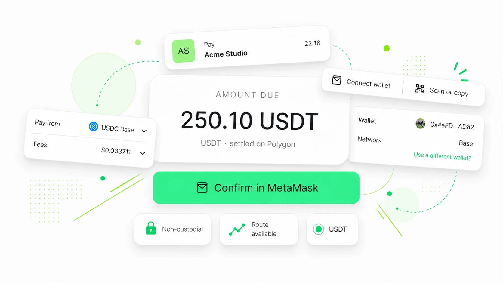 Payclave checkout showing a USDT payment that settles on Polygon